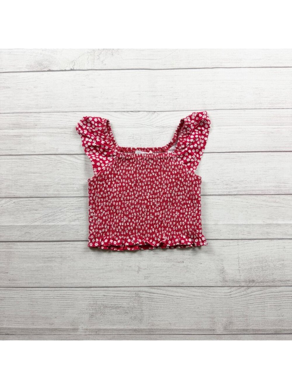Sugar & Jade Smocked Red Floral Print Top Sleeveless Daisy Detail M